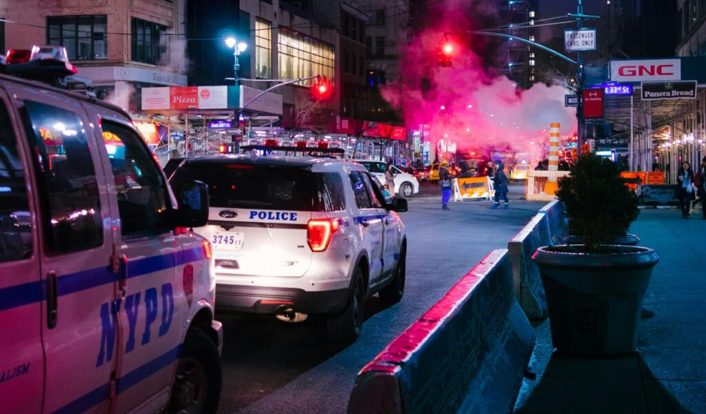 NYPD vehicles parked on a NEw York City Street